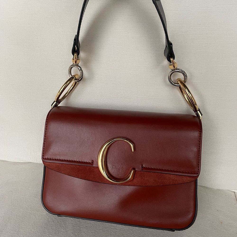 Chloe Small C Double Carry Bag suede and calfskin